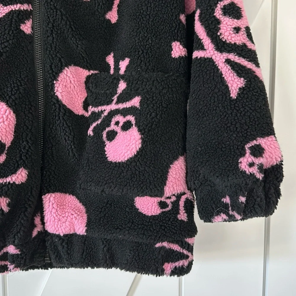Current Mood Skull on My Sleeve Sherpa Pink Jacket